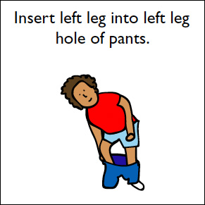 step 4 insert left leg into right leg hole of pants