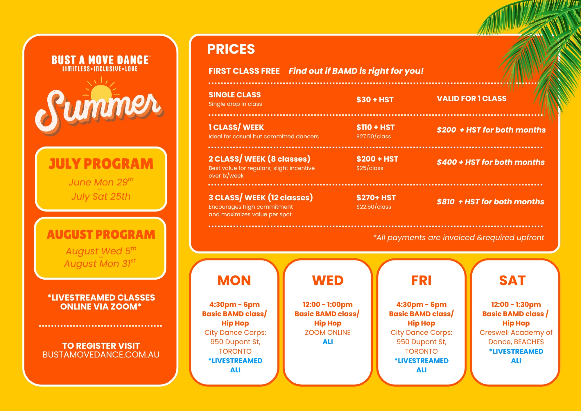Summer schedule