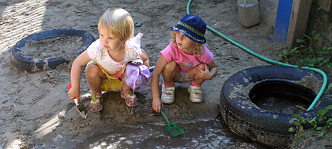 two children playing outside