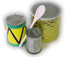 photo of tin can drums and wooden spoon